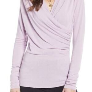 Something Navy Sweater Draped Faux Wrap Lavender Soft Fall Spring Purple Size L